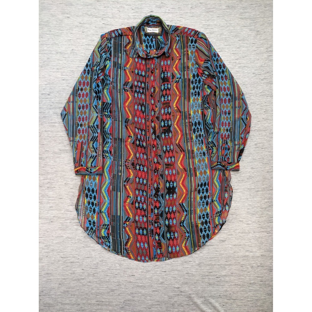 Vintage Collection Tunic Top Medium Southwestern Aztec Sheer Long‎ Artsy Button